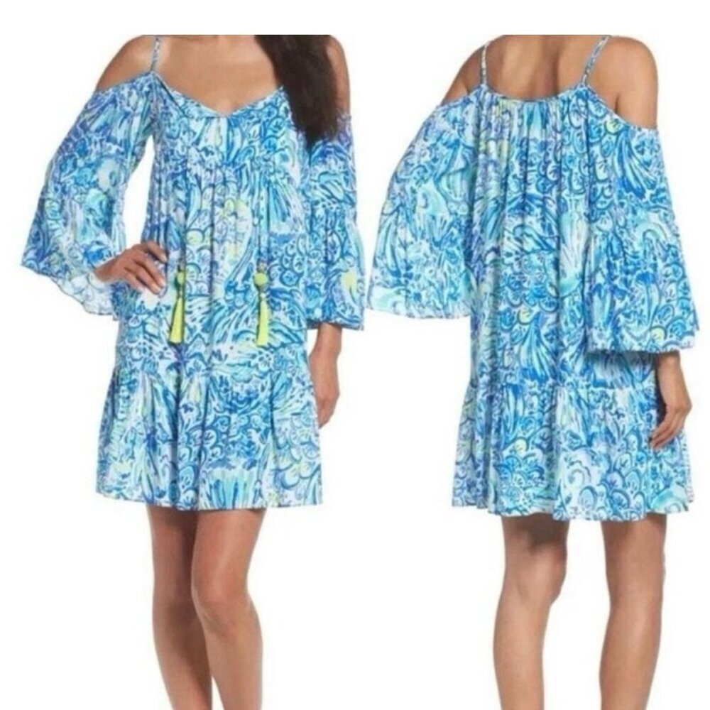Lilly Pulitzer "Blue Crush" Alanna Cold Shoulder Tunic Dress, Size XXS
